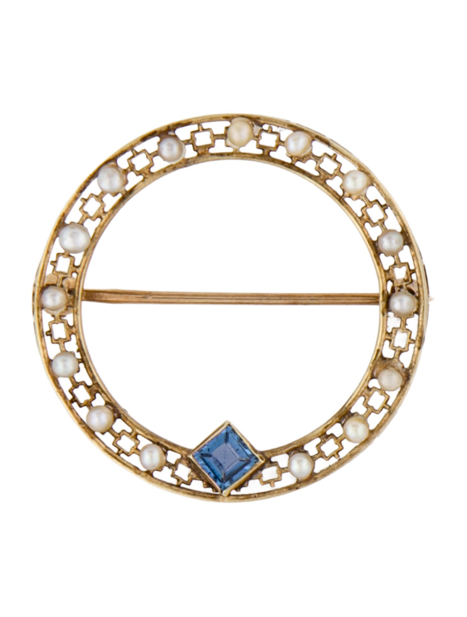Brooch Vintage 14K Pearl & Sapphire Circle Pin