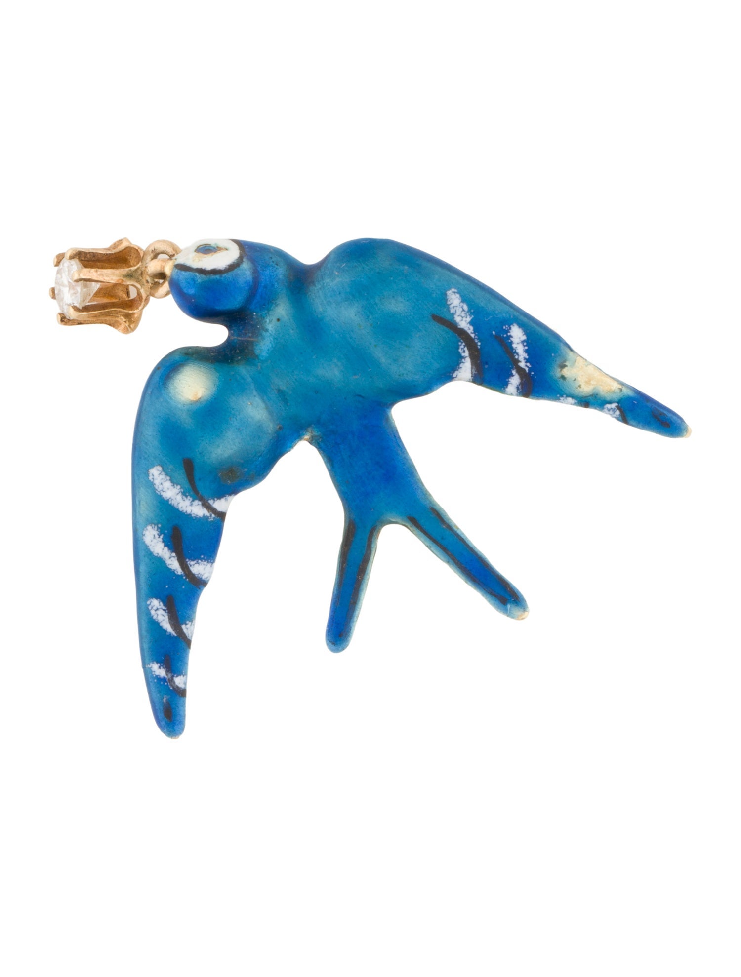 Brooch 14K Diamond & Enamel Bird Pin