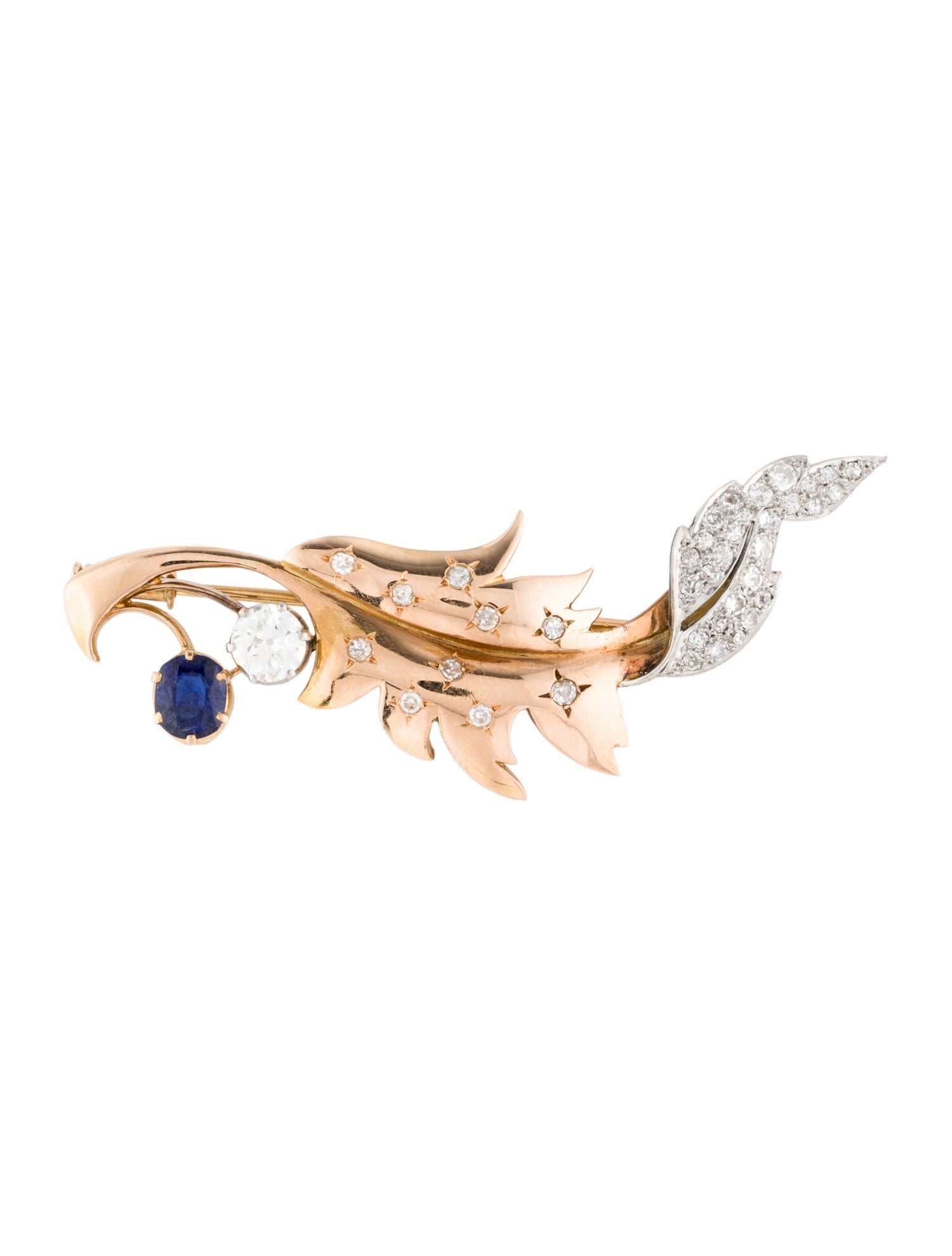 Brooch Vintage 18K 1.00ct Sapphire & 1.50ctw Diamond Pin