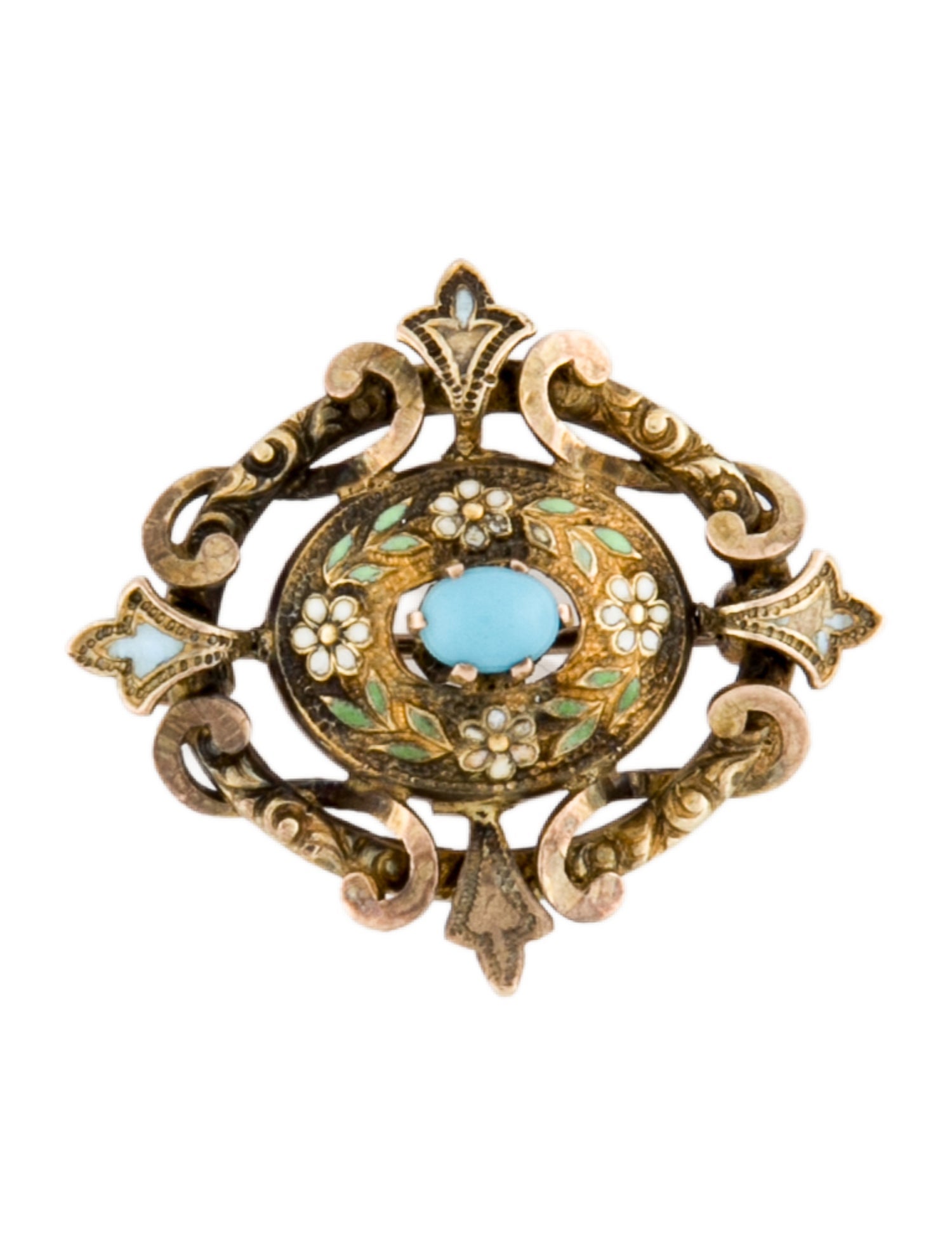Brooch Vintage 10K Glass & Enamel