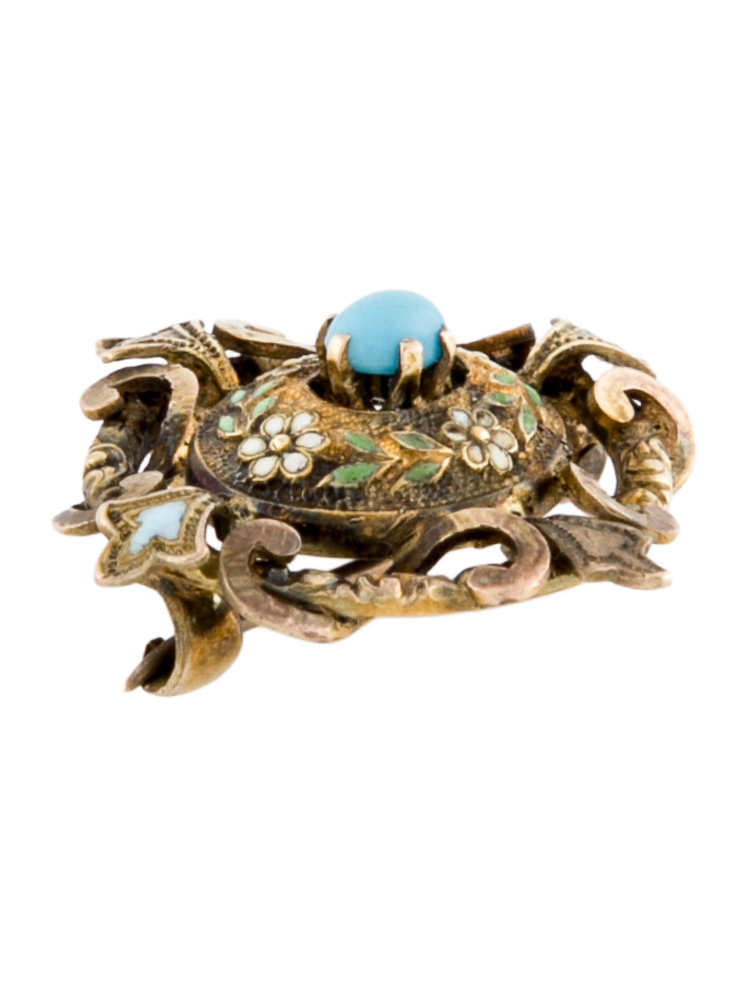 Brooch Vintage 10K Glass & Enamel