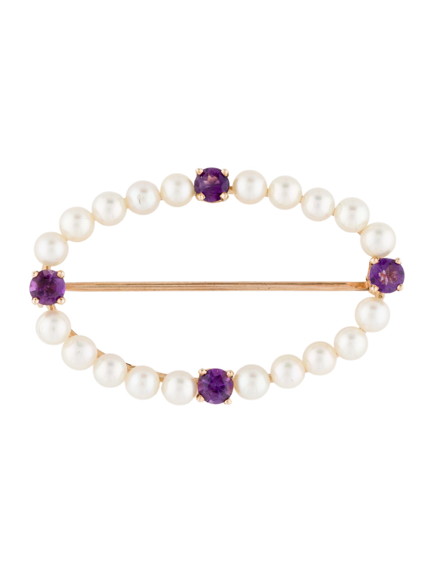 Brooch 14K Pearl & Amethyst Oval