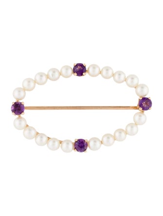 Brooch 14K Pearl & Amethyst Oval Brooch