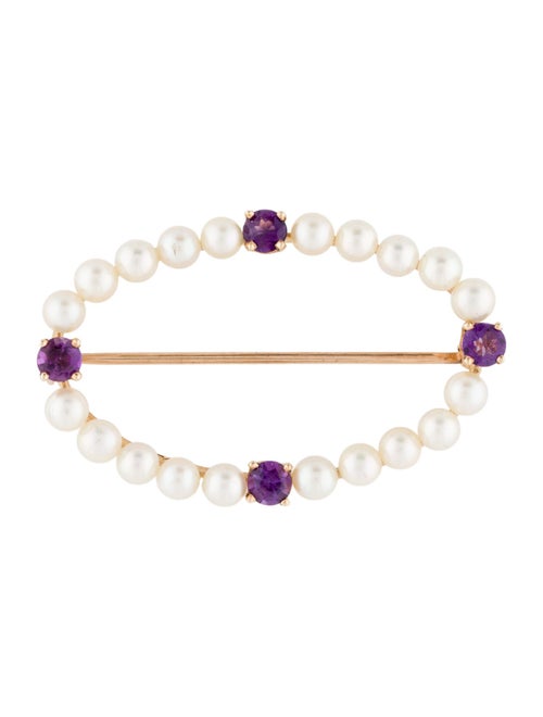 Brooch 14K Pearl & Amethyst Oval Brooch