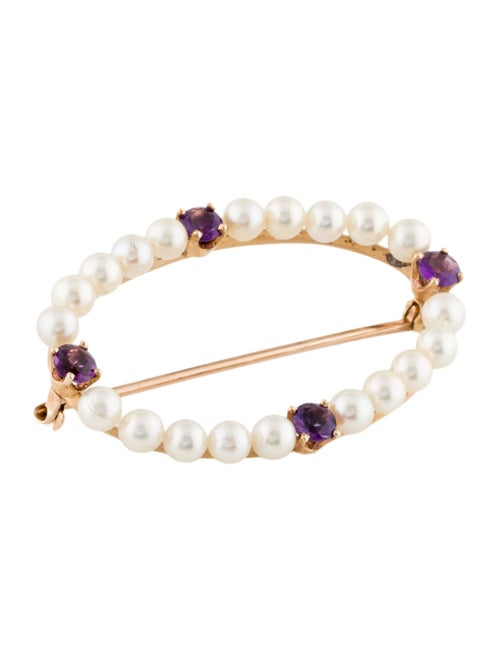 Brooch 14K Pearl & Amethyst Oval Brooch