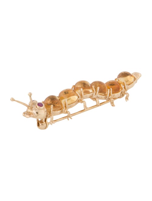 Brooch 14K Citrine & Ruby Caterpillar Brooch