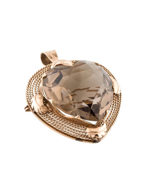 Brooch 14K 84.28ct Smoky Quartz Convertible Pendant Brooch