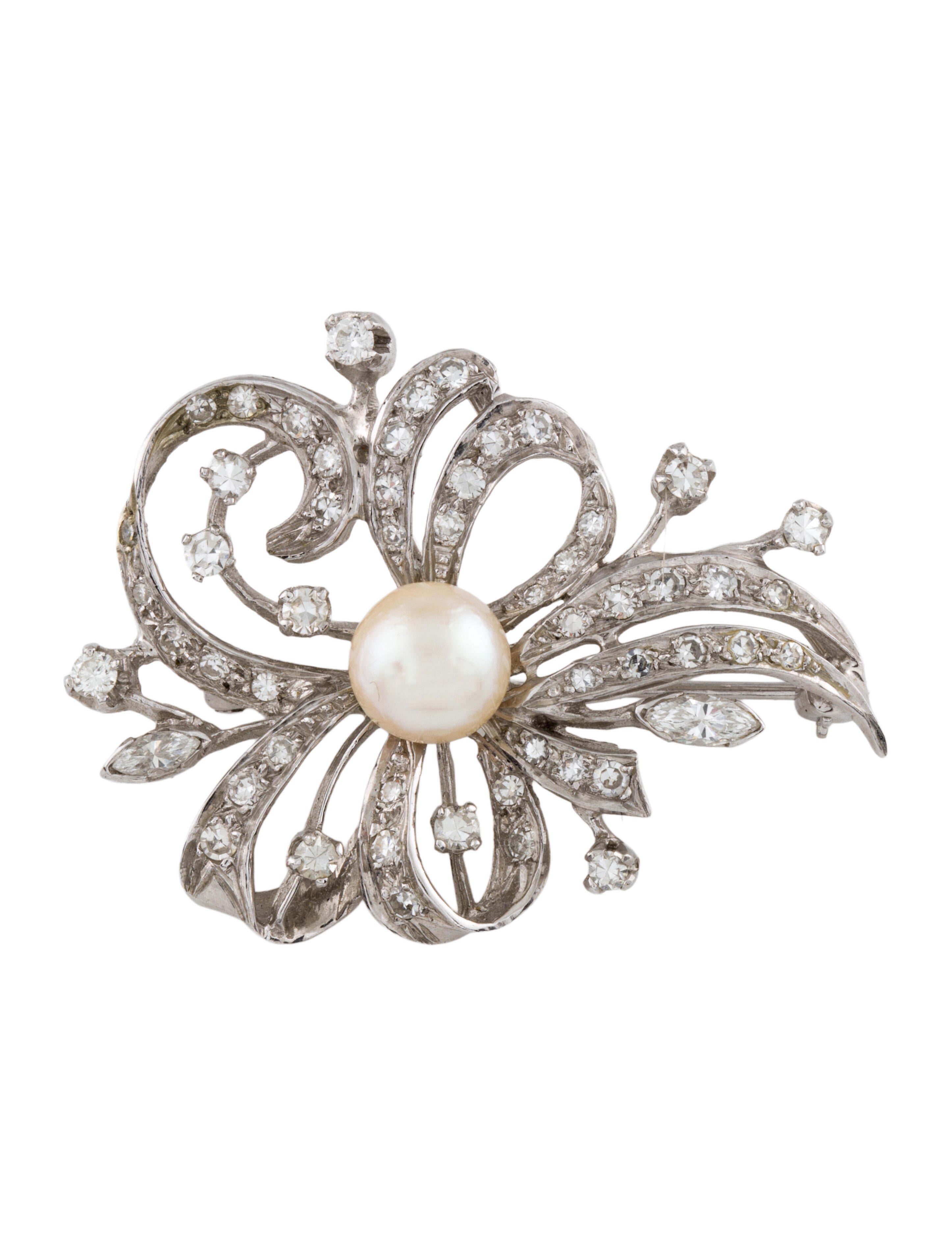 Brooch Vintage 14K Pearl & Diamond