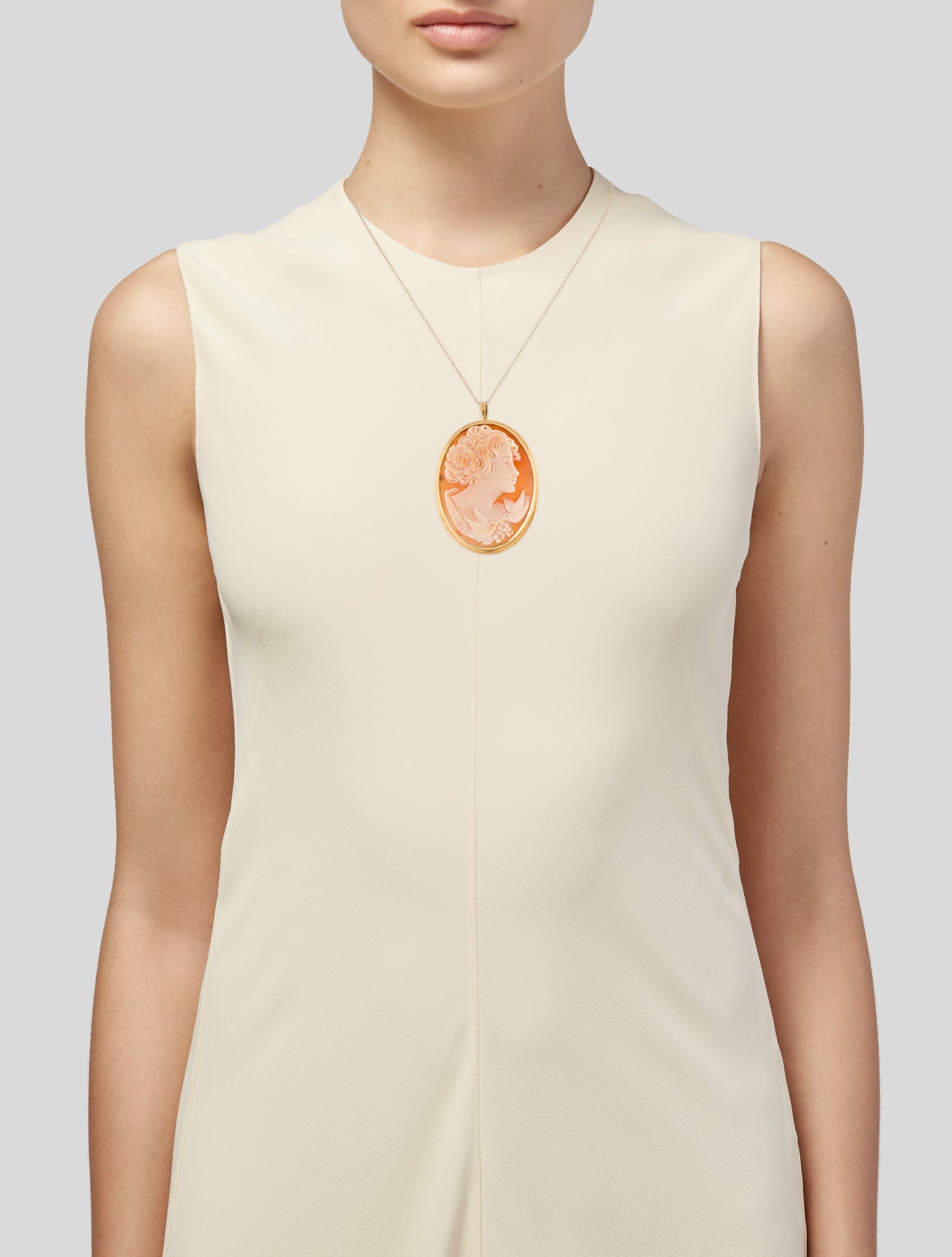 Brooch 18K Shell Cameo Pendant w/ 14K Rope Chain Necklace