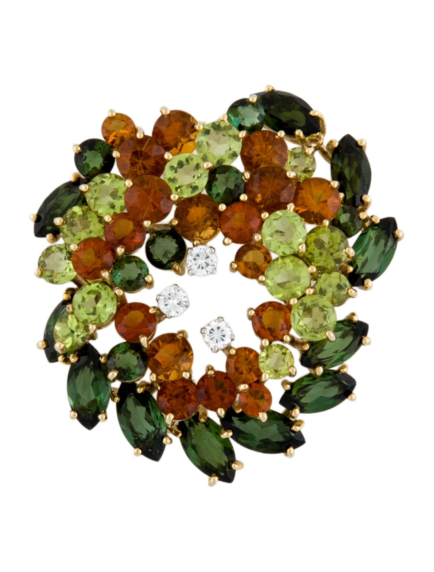 Brooch 18K Multistone & Diamond Cluster Wreath