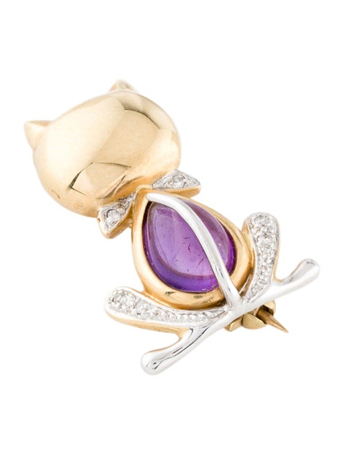 Brooch 14K 1.43ct Amethyst & Diamond Cat Brooch