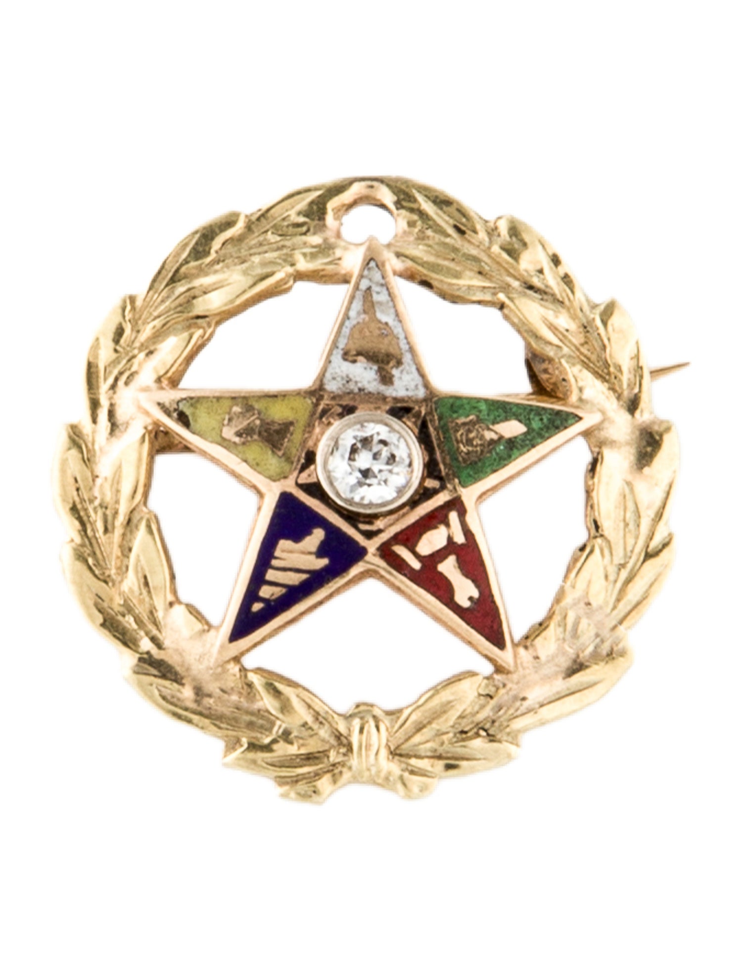 Brooch 14K Diamond & Enamel Star