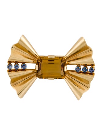 Brooch Wordley, Allsopp & Bliss 14K Citrine & Sapphire Bow Brooch