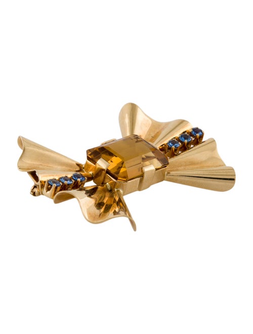 Brooch Wordley, Allsopp & Bliss 14K Citrine & Sapphire Bow Brooch
