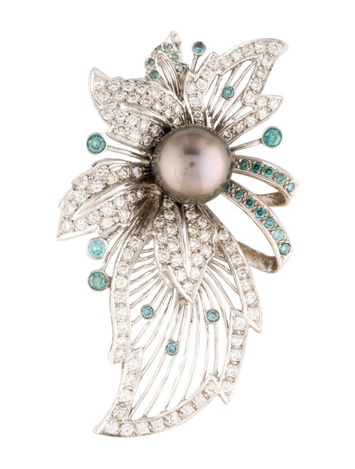 Brooch 18K Pearl & 5.18ctw Diamond Brooch Pin
