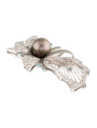 Brooch 18K Pearl & 5.18ctw Diamond Brooch Pin