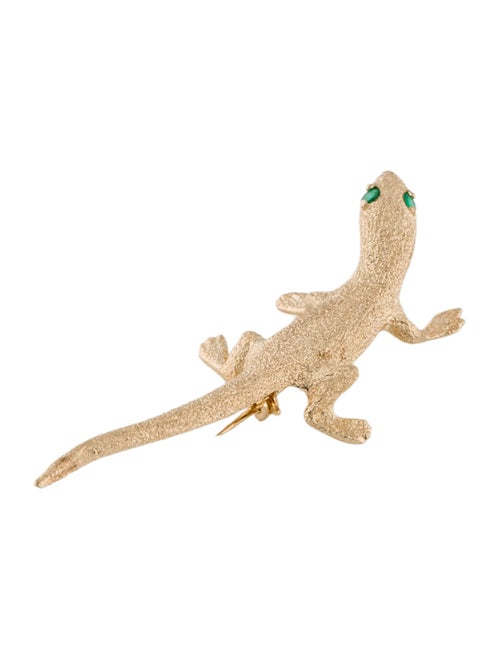 Brooch 14K Emerald Lizard Pin Brooch