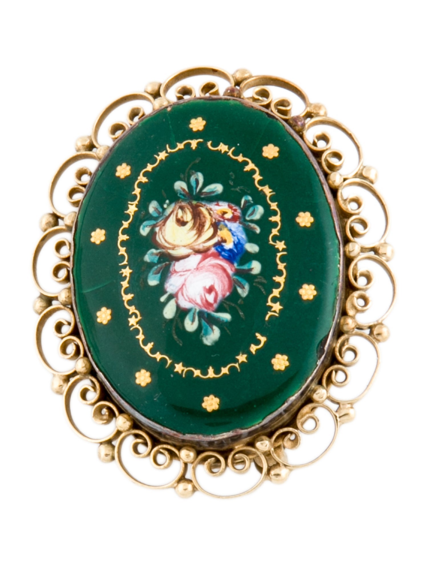 Brooch 14K Enamel Floral
