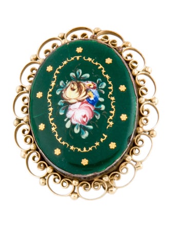 Brooch 14K Enamel Floral Brooch