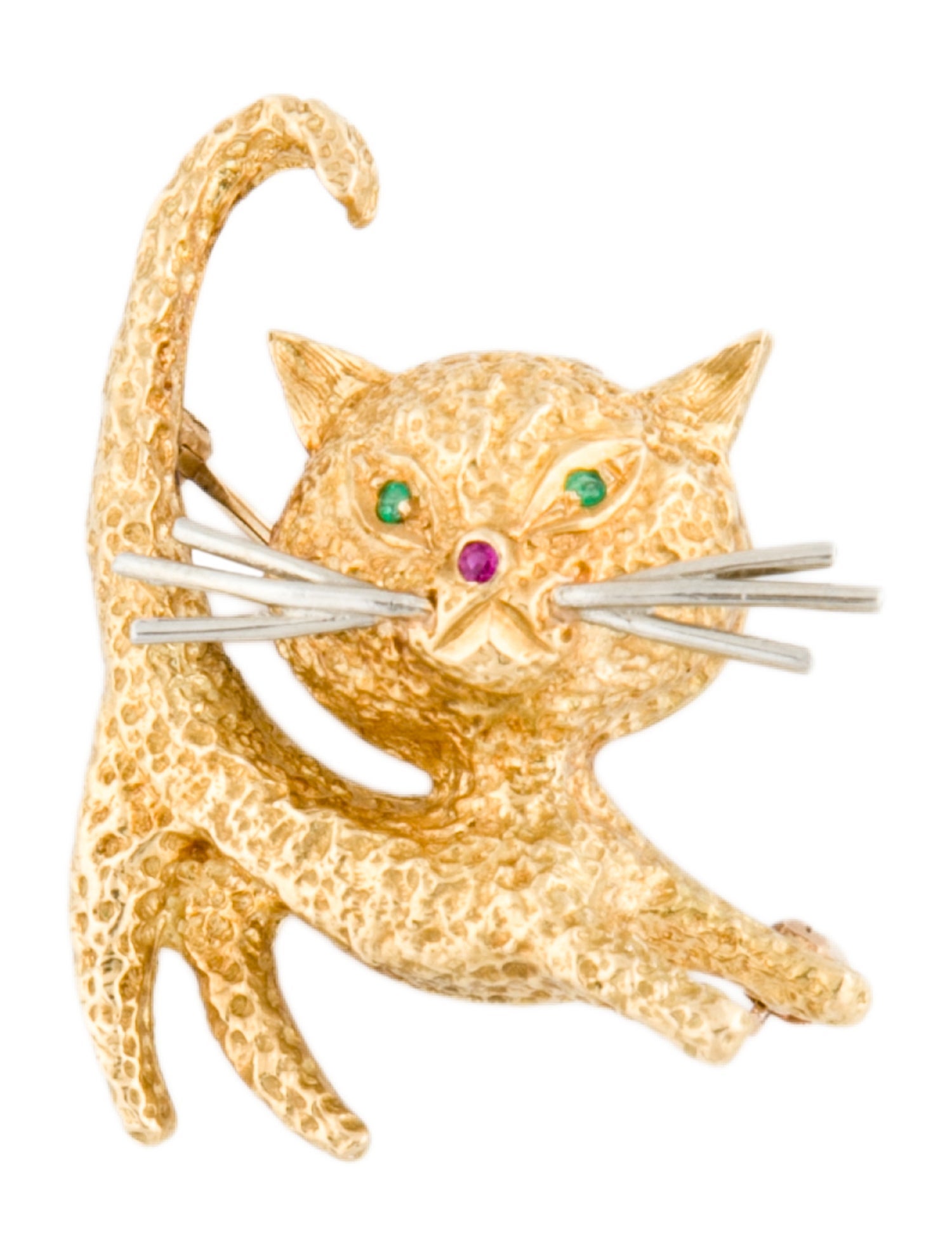 Brooch 18K Emerald & Ruby Cat Pin