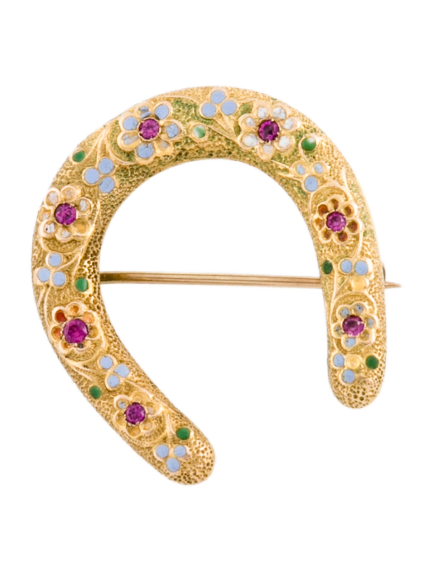 Brooch Victorian 18K Ruby & Enamel Horseshoe