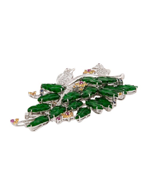 Brooch 18K Multi-Stone & Diamond Bird & Leaf Brooch