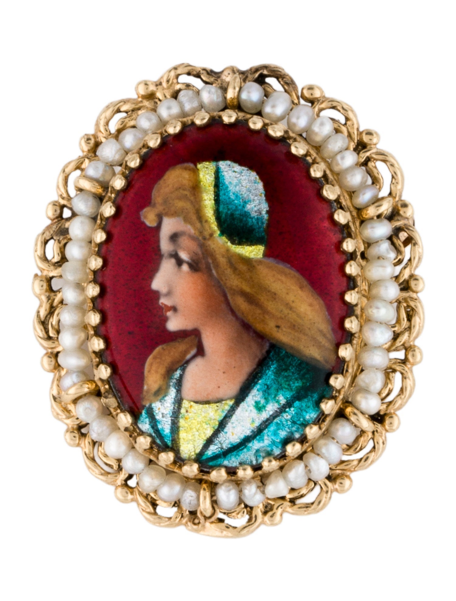 Brooch 14K Pearl & Enamel Convertible