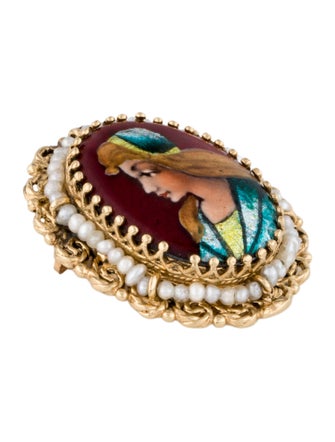 Brooch 14K Pearl & Enamel Convertible Brooch