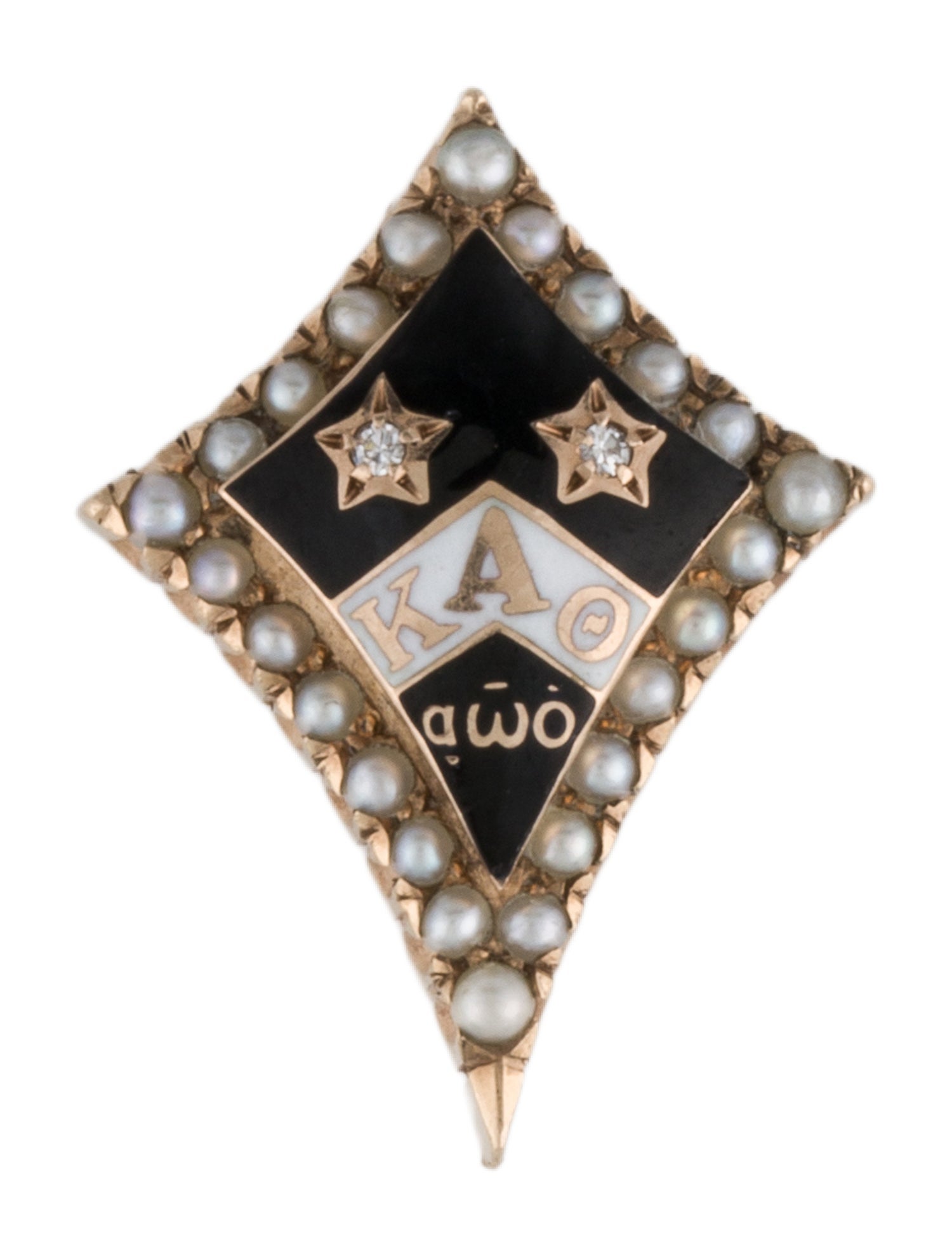 Brooch Vintage 10K Pearl & Diamond Kappa Alpha Theta Sorority Pin