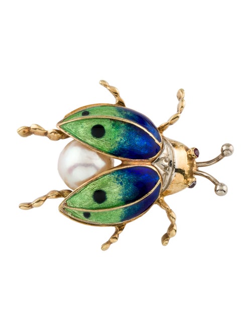 Brooch 18K Pearl & Ruby Beetle Brooch
