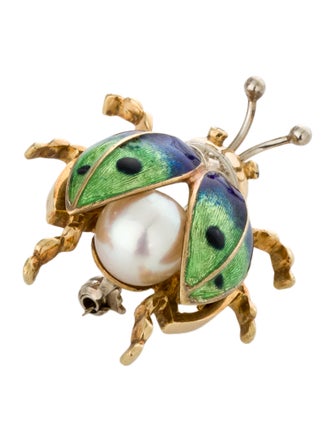Brooch 18K Pearl & Ruby Beetle Brooch