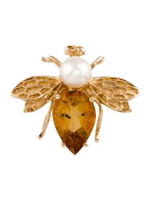 Brooch 14K Pearl & 2.42ct Citrine Bug Pin