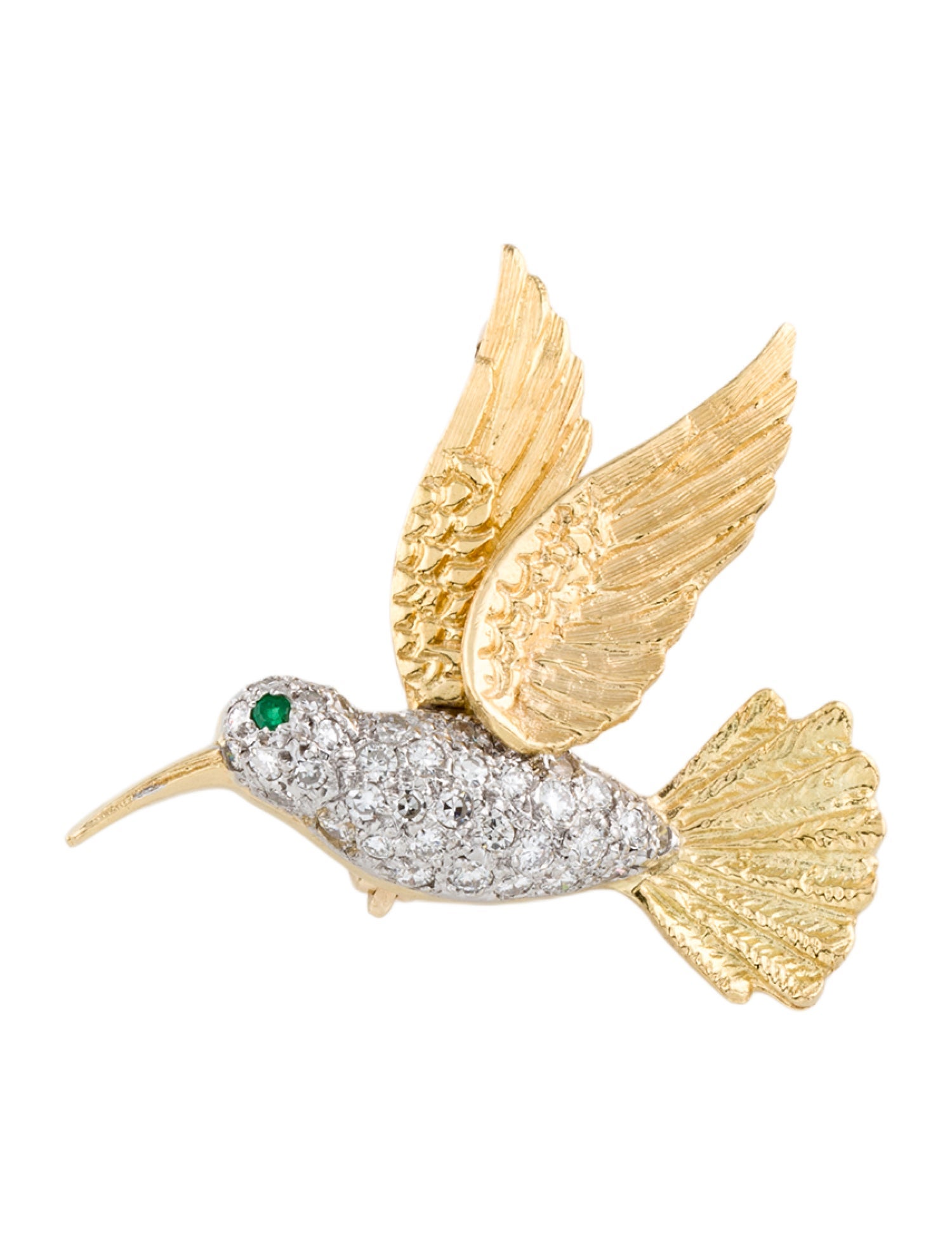 Brooch 18K Emerald & Diamond Hummingbird