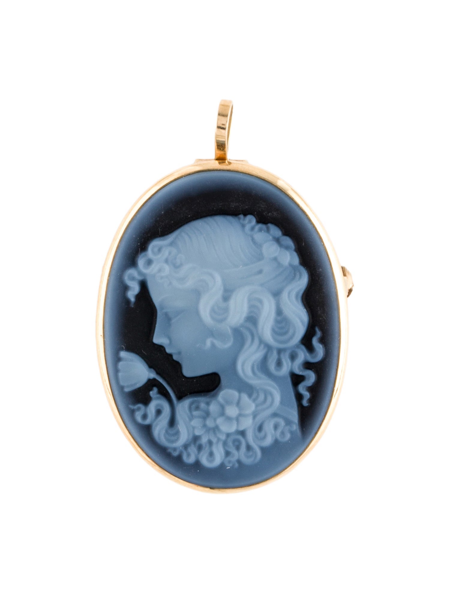 Brooch 14K Onyx Portrait Cameo Pendant