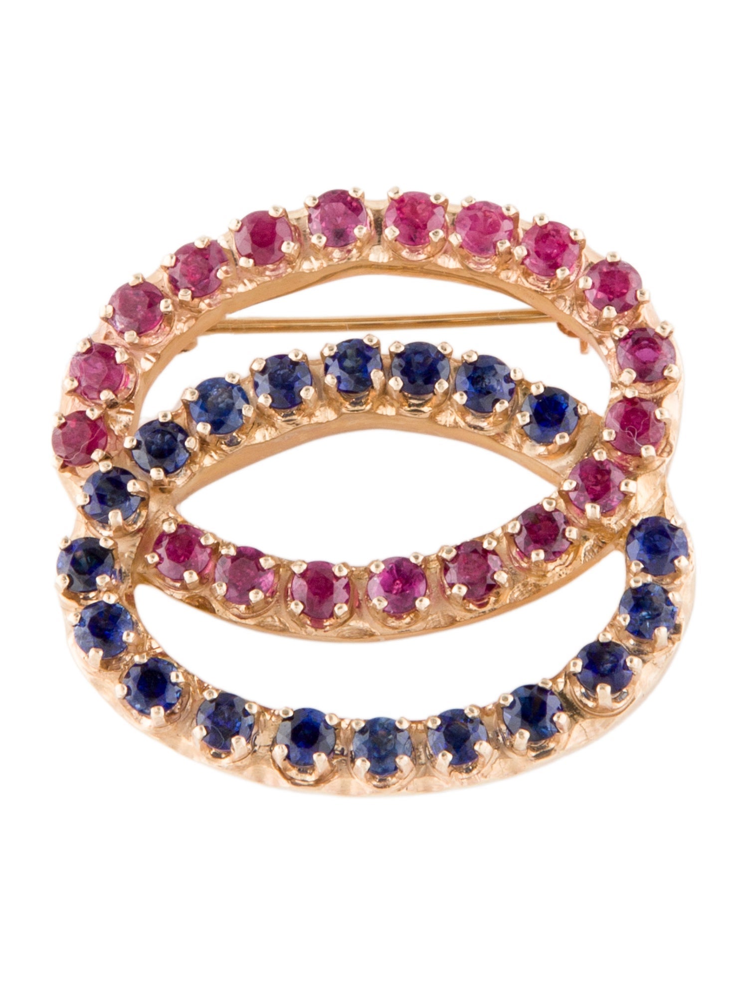 Brooch 14K 2.22ctw Ruby & 2.22ctw Sapphire Pin