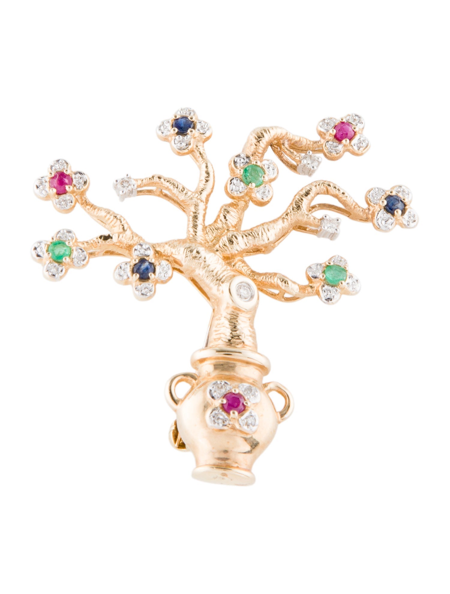 Brooch 14K Diamond & Multi-Stone Pin