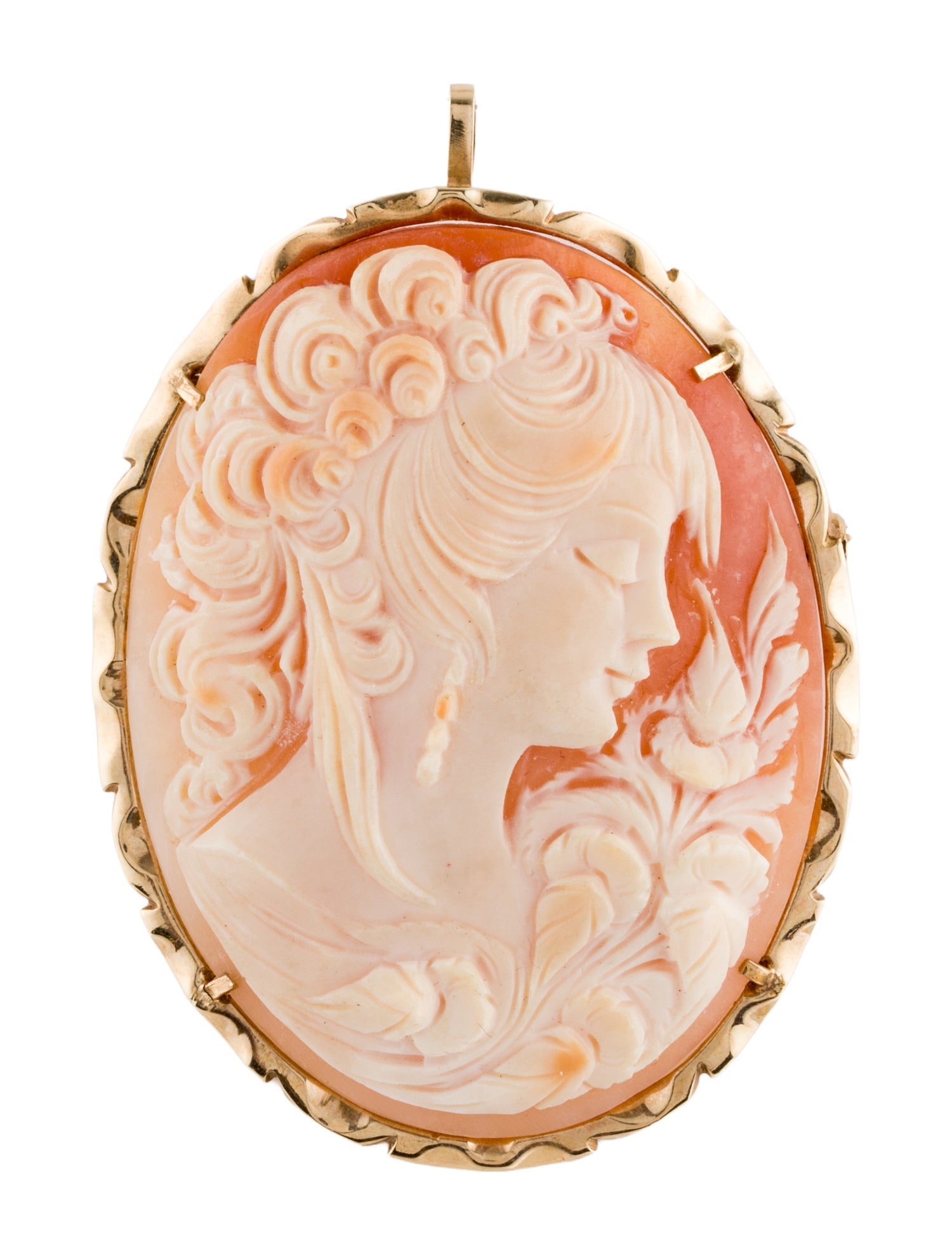 Brooch 14K Shell Cameo Pendant