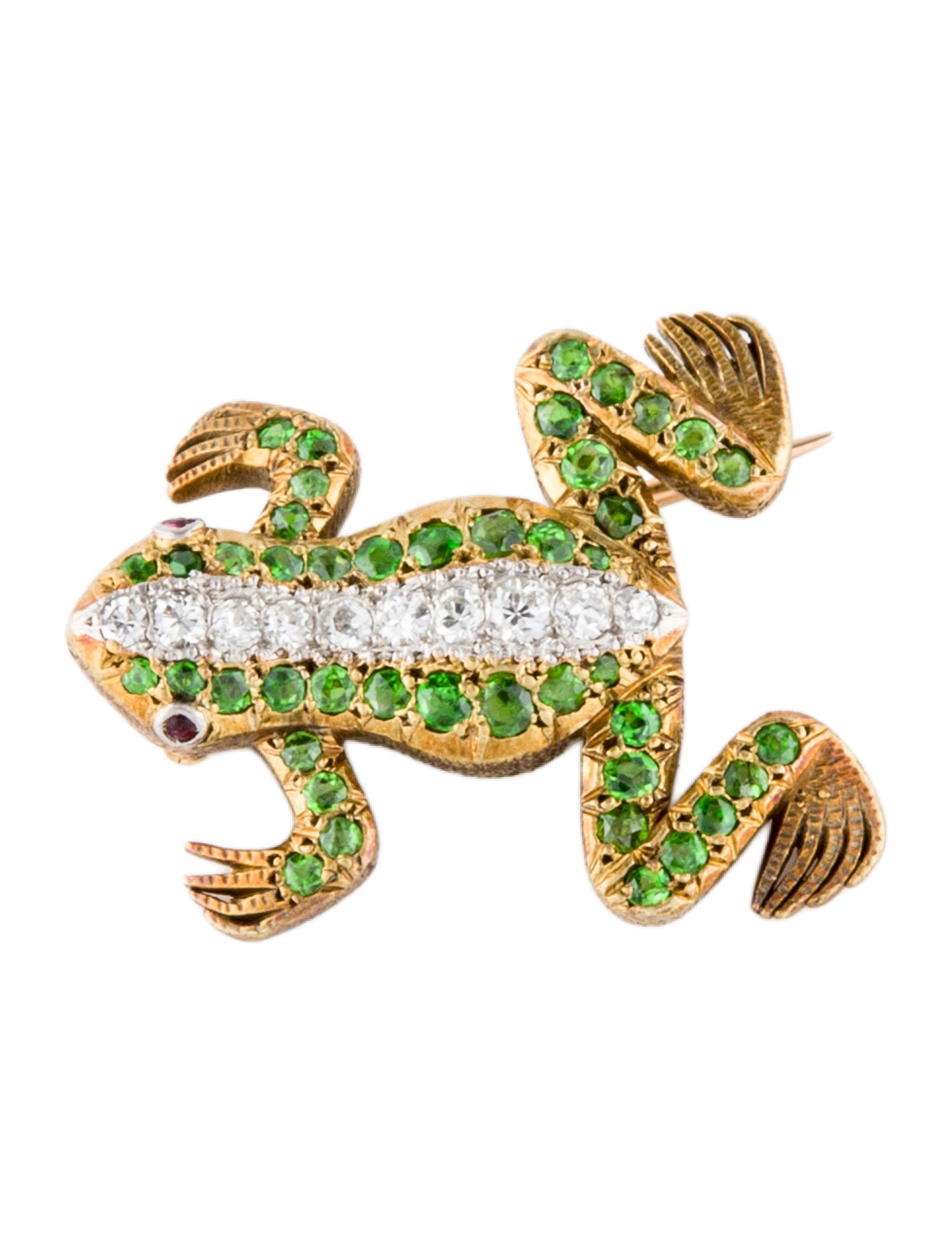 Brooch Demantoid Garnet & Diamond Frog