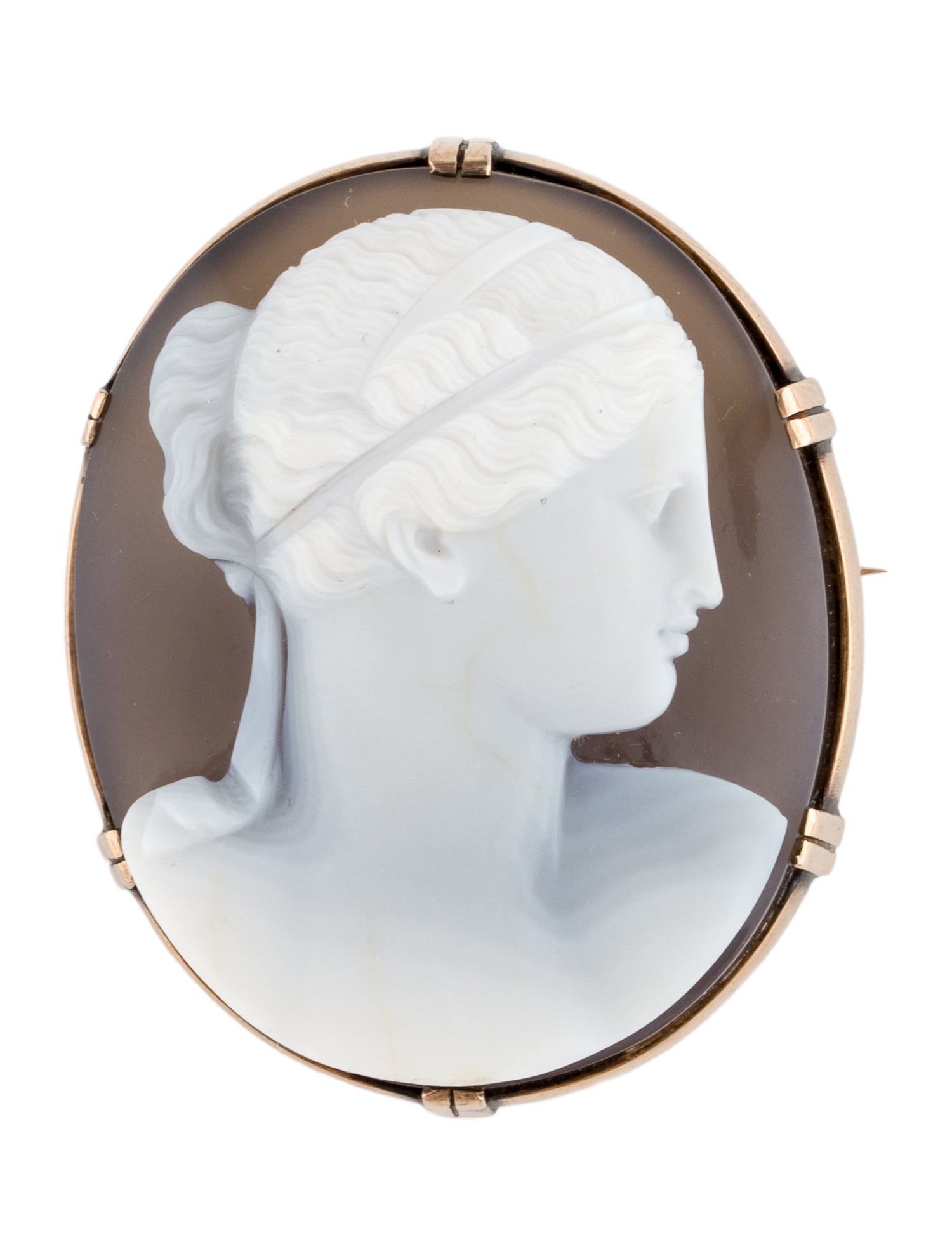 Brooch Antique 10K Agate Cameo
