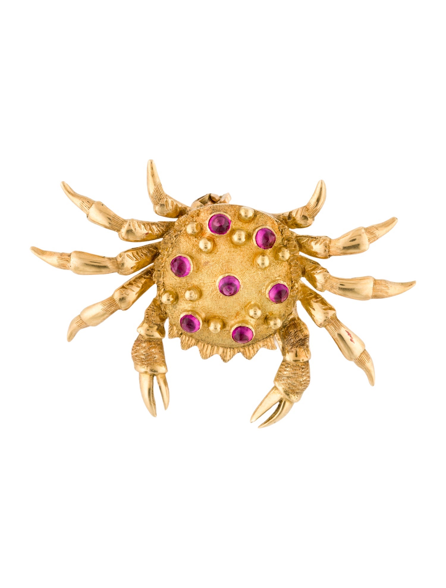 Brooch Vintage 18K Synthetic Ruby Crab Pin Brooch