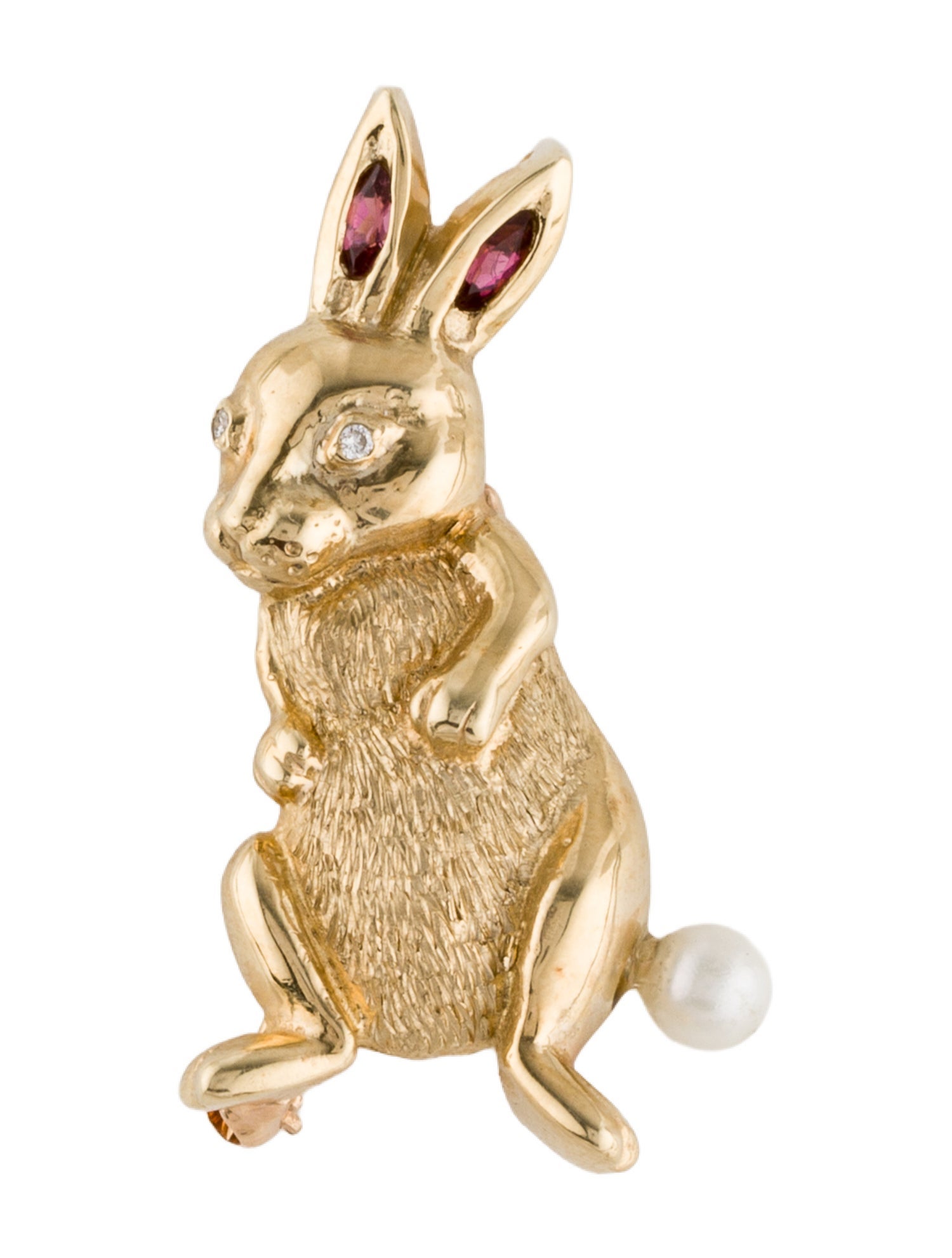 Brooch 14K Pearl, Tourmaline & Diamond Bunny Pendant