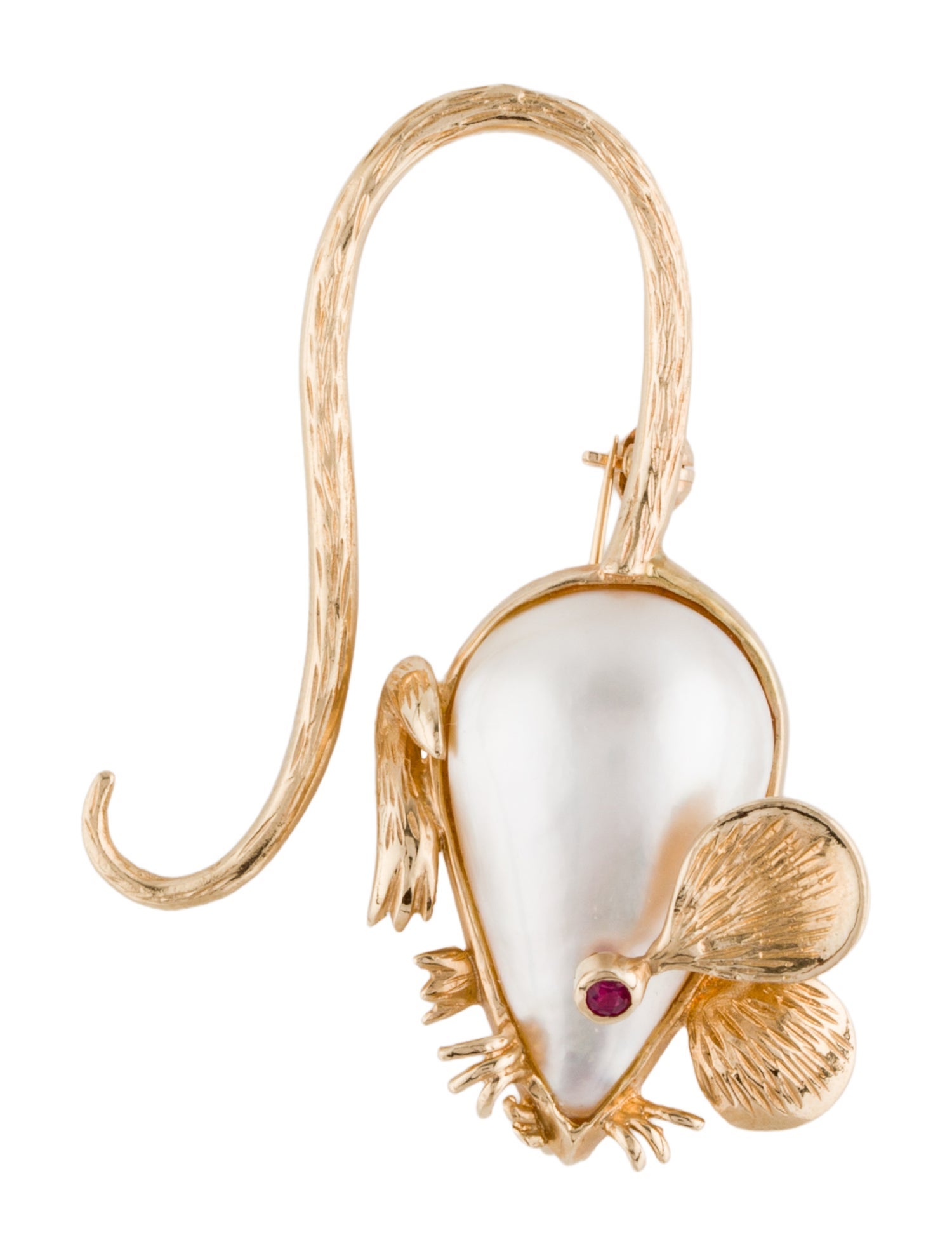 Brooch 14K Pearl & Ruby Accented Mouse