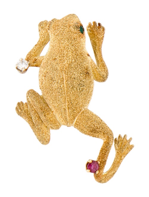 Brooch Craig Drake 18K Dyed Chalcedony, Ruby & Diamond Frog Brooch