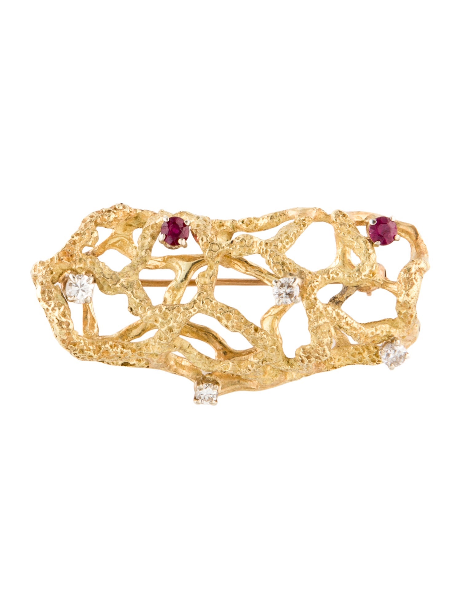 Brooch 18K Ruby & Diamond Sculptural Pin Brooch