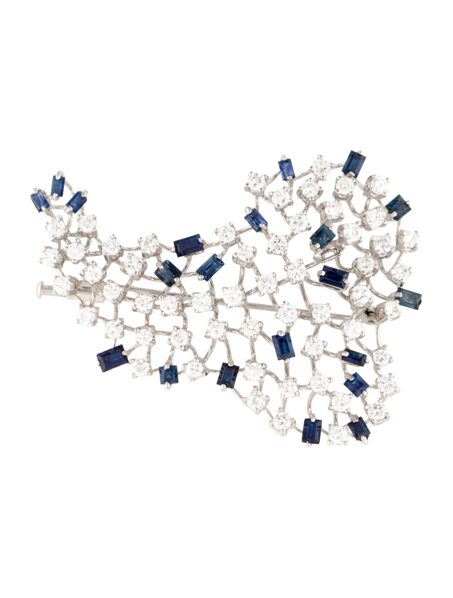 Brooch 18K 3.72ctw Diamond & Sapphire Pin Brooch