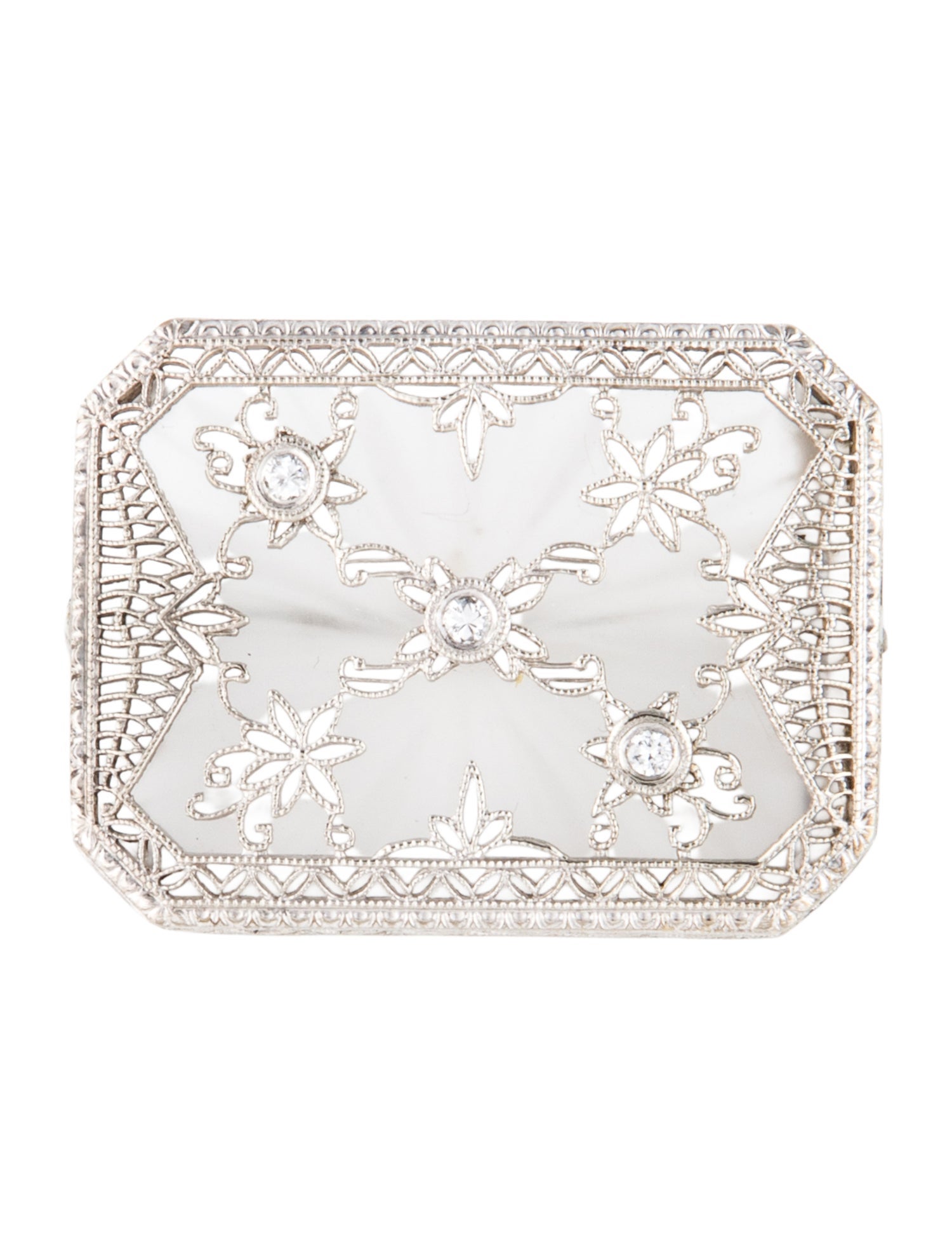 Brooch 10K Diamond & Quartz Rectangular