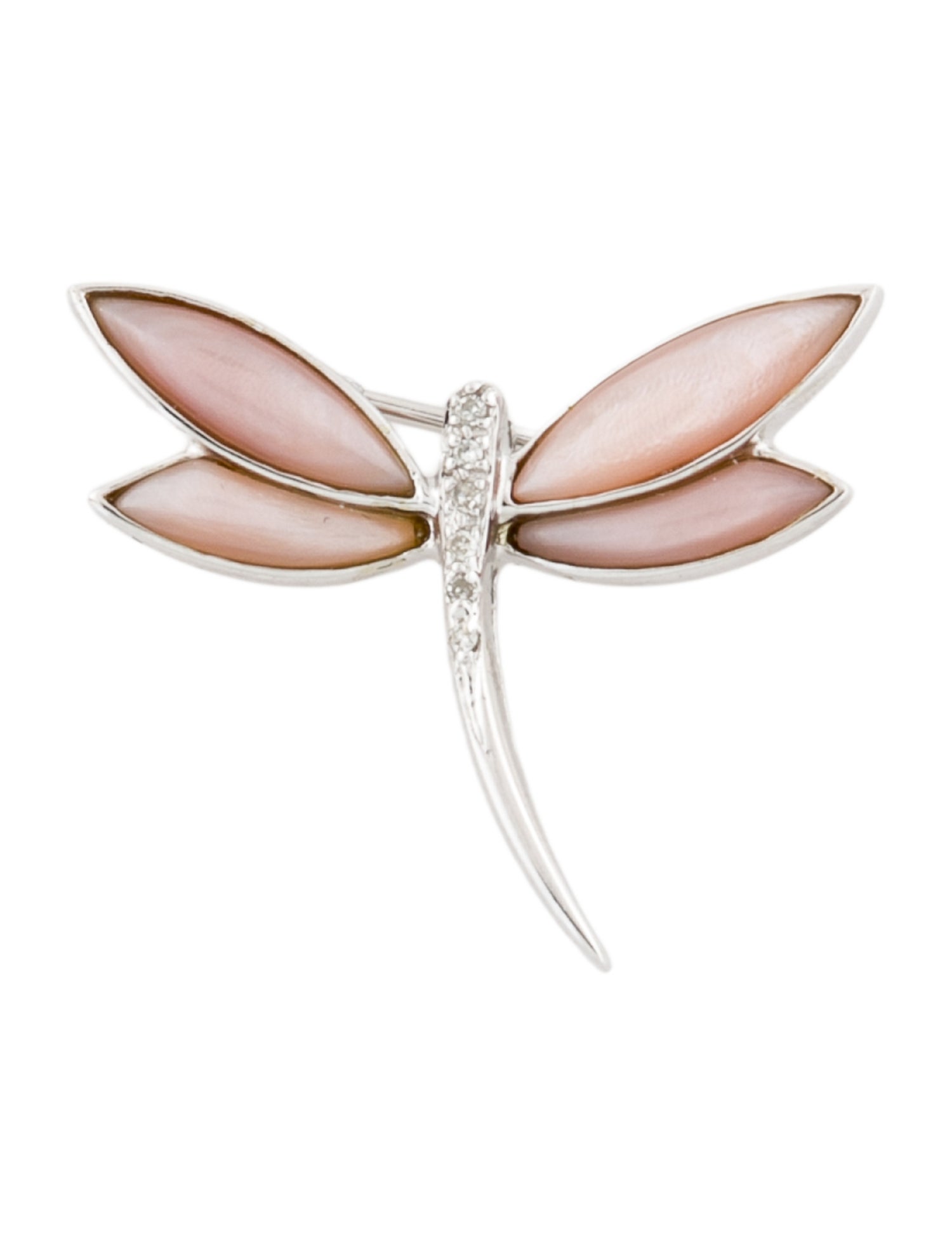 Brooch 14K Mother of Pearl & Diamond Dragonfly