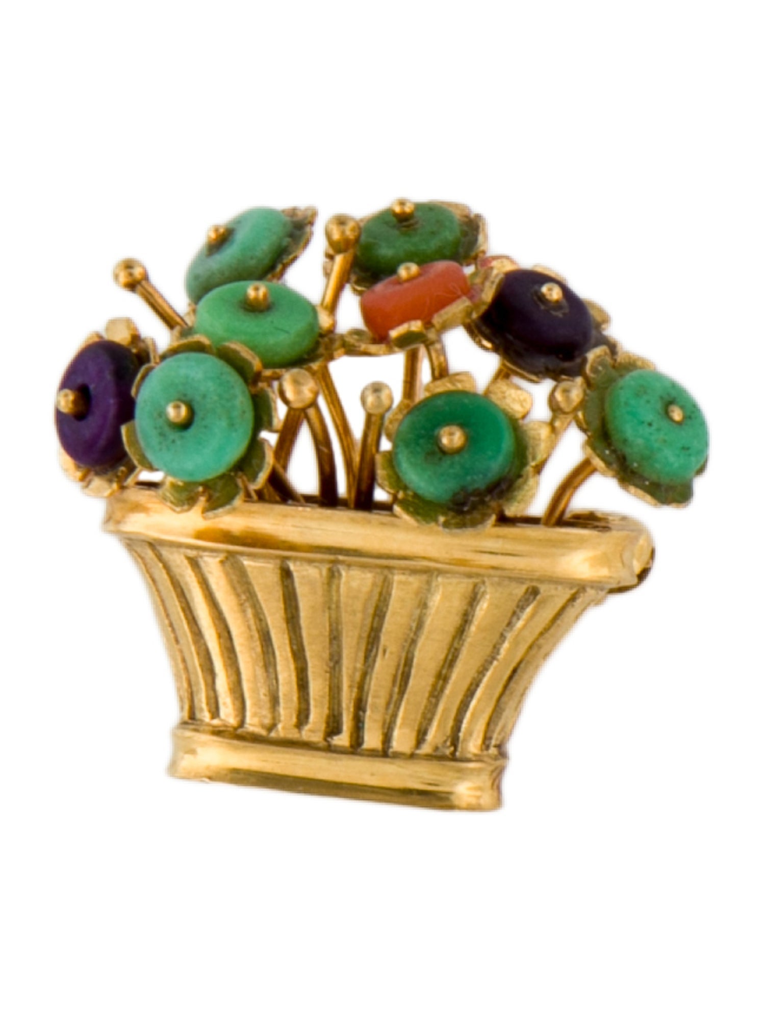 Brooch 18K Multi-Stone Floral Basket