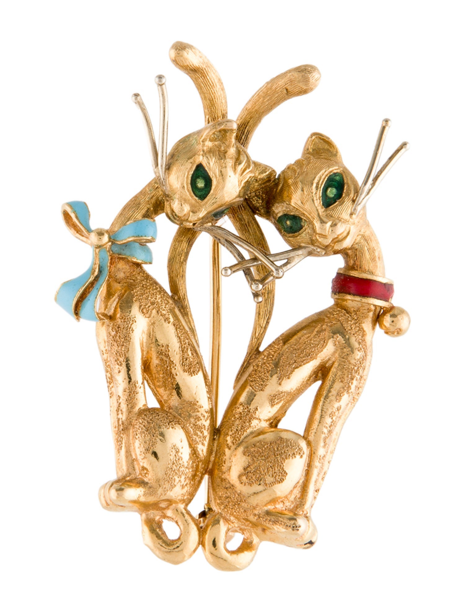 Brooch 18K Enamel Siamese Twin Cat Brooch