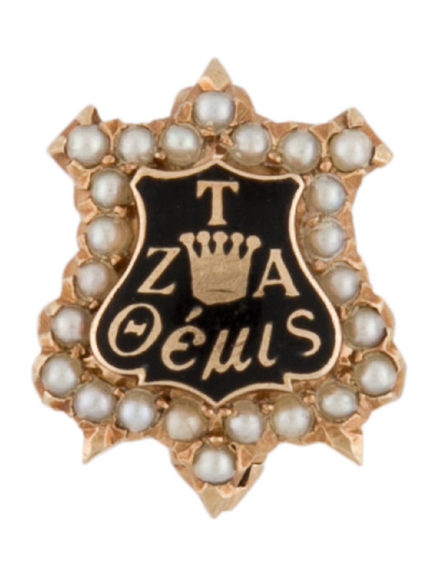 Brooch Vintage 14K Cultured Pearl & Enamel Sorority Pin